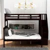 Espresso Stairway Twin-Over-Over-Full Bed Beliche com armazenamento e guarda-trilho Dormitório para crianças e adultos cama de dormir LP000019AAP