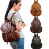 Retro mode kvinnor axel ryggsäck svart brun pu läder handväska vattentät vandring ryggsäck personlig gåva