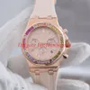 NEW Colored diamond watch woman reloj de lujo watches Beige rubber strap Japan quartz movement Chronograph montres de luxe pour fe278C