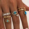 4PCS/SET NIEUWE Fashion Turquoise diamant vingerringen met zijstenen vrouwen meisjes 18K glody eye ring sieraden set