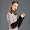 Longs vrais gants mitaines pour femmes hiver 40cm longueur véritables gants sans doigts noir marron chaud élastique Mitten1