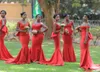 African V Neck Long Bridesmaid Dresses For Wedding Plus Size Mermaid Maid of Honor Gowns Satin Sweep Train Women Formal Wear C83