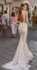 Berta Illusion lange Hülse Mermaid Brautkleider 2021 hohe Ansatz Backless Luxus SpitzeApplique Outdoor-Braut-Kleid Vestido De Noiva