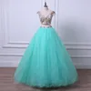 Stora Beading Färgglada Kristaller Prom Klänningar 8: e klass två stycken A-Line Quinceanera Dress Sweetheart Unique Satin Backless Pageant-klänningar