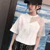 Camiseta de mujer dulce costura suelta de manga corta cuello redondo Casual malla femenina Top para mujer estilo coreano