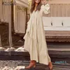 Hot Sale 2020 ZANZEA Women Maxi Bohemian Dress Casual Pleated Pockets Buttons V Neck Party Vestidos Ladies Cotton Long Tunic Dresses