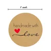 500pcs 1inch Handmade With Love Kraft Paper Stickers Round Adhesive Labels Baking Wedding Party Decoration