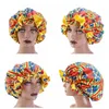Cabelo Caps Pattern Africano Imprimir Satin Bonnet Big Wave Extra Large Tamanho Brim Cap noite de sono Mulheres Flower Turban cabelo ferramenta Styling