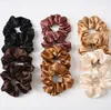 Scrunchies Sairbandsソリッドサテンの髪のバンド大腸髪のネクタイロープの女の子Ponytailホルダーヘアアクセサリー6デザインby1575