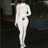 Kadın Tulumlar Tulum Moda Bayan Tulum Katı Renk Ince Yüksek Boyun Ruffles Bodycon Uzun Kollu Tulum 2021 Ofis Romper Trous