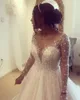 2020 Sheer Jewel Neck Boho Wedding Dress Long Sleeves Shiny Beaded Crystals Wedding Bride Dress Hippie Abiti da sposa mariage
