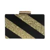 New-мода Черного золота Блестки Полосатой сумка Классической Байтаское сцепление сумка плечо Diagonal Банкет сумка
