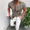 Letnia męska koszula w stylu vintage z nadrukiem Fashion Casual Krótkie rękawy Koszule z nadrukiem Plus size Bluzki