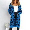 Sonbahar Kadınlar Kazak Leopar Uzun Hırka Kazak Casual Gevşek Örme Triko Kadın Dış Giyim Palto Kış Tops Artı Beden XL