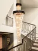 الثريات الكريستالية الأوروبية الذهب الأسود أضواء الثريا الحديثة لاعبي LED American American Long Stair Crystal Hanging Lamps DIA40cm-100cm