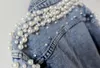 Spring Autumn Woman Basic Coats Women Denim Jacket Pearls Beading Fashion Jeans Coat Loose Long Sleeve Jackets W1021