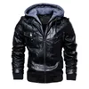 Vinter Mäns Läderjacka Motorcykel Hooded Jacket Mäns Varm Fritid PU Läder Coat M-5XL 200922