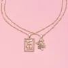 ALYXUY 2 pcs/set Fashion Dragon Crystal Pendant Necklace Gold Color Elegant Personality Jewelry Lucky Symbol Women Girls Gift