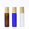 Frosted dikke glazen roller flessen met houtnerf cap 5ml 10ml hervulbare flesjes containers voor essentiële olie, aromatherapie, parfum