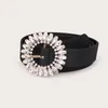 Moda novo cinto strass fivela redonda diamante couro artificial preto e branco cinto senhoras vestido com belt4825940