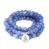 Smooth Blue Aventurine Pärlor 108 Mala Armband Natursten med Lotus, Buddha, Om Charms Kvinnor Män Meditation Smycken