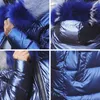 새로운 광택 파카 여성 겨울 자켓 면화 패딩 따뜻한 두꺼운 큰 모피 칼라 숙녀 긴 코트 파카 여성 자켓