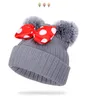 Autumn And Winter Children Knitting Hats 1-9 Years Old Cute Bow Double Wool Ball Beanies Lovely Sweet Warm Knitted Hat