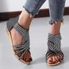 Summer Women Wedges Shoes Ladies Open Toe Breathable Sandals Zipper Casual Rhinestones Shoes Women Beach Flat Sandals #g31