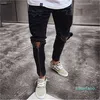 Moda-Slim Fit Yırtık Kot Erkekler Merhaba Sokak Hip Hop Erkek Pantolon Denim Joggers Pantolon Diz Delik Yıkanmış Yıkılan Kot