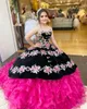 2022 Vintage Embroidered Quinceanera Dresses Mexican Theme Velet Organza Ruffles Strapless Ball Gown Sweet 16 Dress Prom Gradaution Gowns