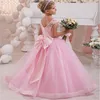 フラワーガールドレスレースアップリケのふわふわフッフィーチュールノースリーブPageant Party Gown for Girls First聖体聖体拝領キッズウエディングドレス