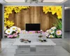 Papel de parede 3D 3d papel de parede 3d para quarto romântico vintage pranchas de madeira flores coloridas sala de estar quarto wallcovering hd wallpaper