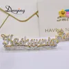 DUOYING Zirkoon Aangepaste Ketting Dubbel Verguld Naambord 3D Ketting Gepersonaliseerde Kettingen Choker Vrouwen Naam Ketting6406722