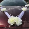 Fiore artificiale rosa bianca per la decorazione dell'auto nuziale Decorazioni per auto nuziali + Nastri per maniglie delle porte Fiore di seta C0924