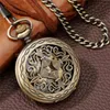 Steampunk Classique Bronze Squelette À Remontage Manuel Montre De Poche Mécanique Creux Cas Hommes Femmes Montres avec Pendentif Chaîne Reloj de bolsillo