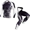 Fitness Uomo Imposta Tuta Camicie a compressione + Leggings Base Layer T-shirt a maniche lunghe Kit Stampa Intimo termico