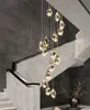 New selling All-copper staircase led chandelier lights atmosphere light luxury crystal pendant lamps duplex building lobby spiral staircase