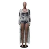 Money Dollar Print Sexy Two Piece Set Tracksuit For Women Skinny Bodysuit And Long Sleeve Maxi Cardigan Summer Beach Club Outfit T2865260
