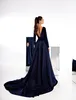 Şık Abiye V Yaka Uzun Kollu Dantel Saten Balo Abiye 2021 Custom Made Seksi Backless Özel Durum Elbise