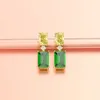 PANSYSEN Gold Color Earrings Vintage Elegant Women's Emerald Drop 100% 925 Sterling Silver Gemstone Earring Fine Jewelry Gift 200923