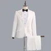 Męskie garnitury Blazery (kurtka+spodnie) Mężczyźni błyszczące Rhines White Black Suit Męska piosenkarka Chorus Compere Master for Wedding Performance Cost 7181928
