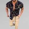 summer Men vintage Shirt Fashion Casual Short Sleeves Printed Shirts Plus size Blouses