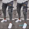 Hot Sale-New Fashion Washed Jeans Mens Ripped Skinny Jeans Destroyed Frayed Slim Fit Denim Pocket Pencil Pant Storlek S-2XL
