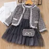 Sweet 3Pcs Jacket+Dress+Bag Baby Girls Clothing Sets Fashion Girl Clothes High Quality Cute Kids Children Dresses+Coat+Package