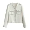 Crop Top White Tweed Jacke 2020 Herbst Winter Stehkragen Single Breasted Damen Wolljacke Und Mantel Mantel Kleidung