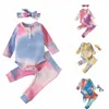 Tie Dyed Girls Romper Trousers Headband 3pcs Sets Long Sleeve Children Outfits Boutique Baby Girl Clothes Wholesale BT5775