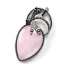 10 PZ Goccia d'acqua Ciondolo ametista in pietra collana rosa quarzo catena di collegamento in argento placcato gioielli libellula