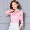 Spring Lace Floral White Blouse Women Casual Stand Collar Long Sleeve Shirt Tops Vinatge Solid Ladies Blusas 2305 50 210512