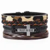 Trust In God Faith Black Guitar Leaf Beads Wristband Leather Set Men Bracelets Women Homme Fashion Jewelry Accessories