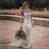 Backless Mermaid Dresses Long Sleeves Jewel Neck Lace Applique Illusion Custom Made Wedding Bridal Gown Vestido De Novia 403